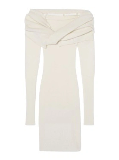 Shop Jacquemus La Robe Ascua Off-the-shoulder Dress Off-white