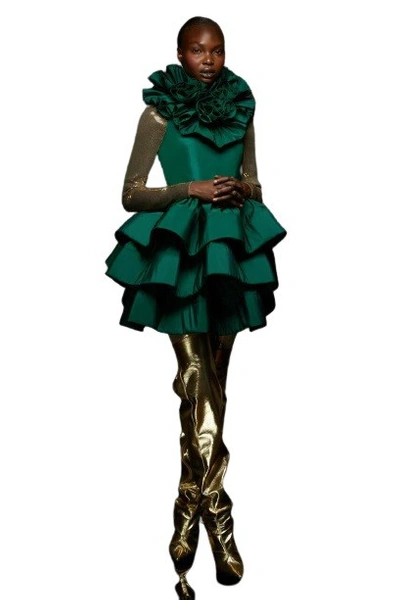 Shop Greta Constantine Botticelli Silk /faille Dress In Green