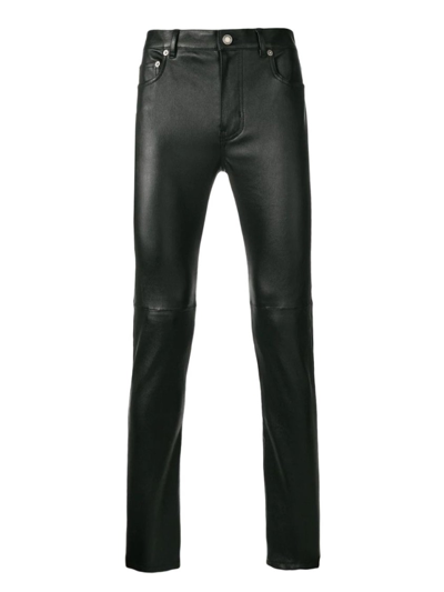 Shop Saint Laurent Stretch Grain Leather Skinny Pant In Black