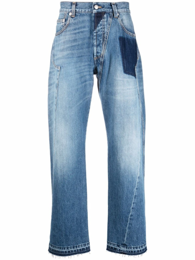 Shop Alexander Mcqueen Blue Patchwork Loose-fit Jeans