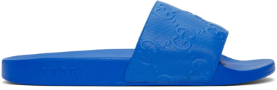 Shop Gucci Blue Demetra Gg Slide Sandals In 4344 Bright Splash