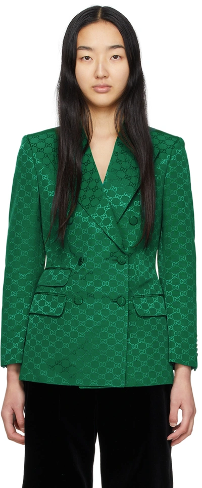 Shop Gucci Green Gg Light Faille Blazer In 3493 Vivid Emerald/m