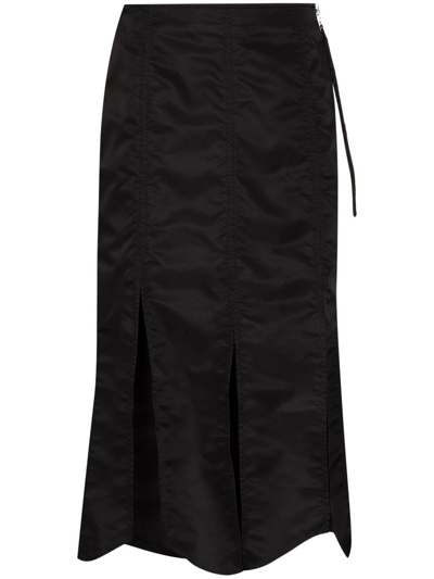 Shop Ganni Tech Fabric Midi Skirt In Nero