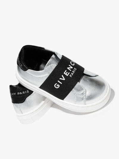 Shop Givenchy Logo-tape Leather Sneakers In Silver