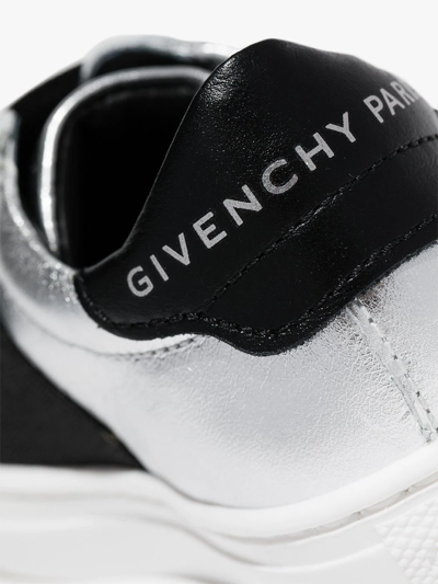 Shop Givenchy Logo-tape Leather Sneakers In Silver