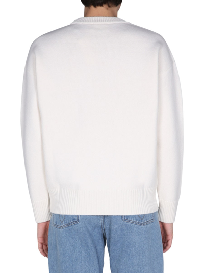 Shop Ami Alexandre Mattiussi Crew Neck Sweater With Embroidered Logo  Unisex In White