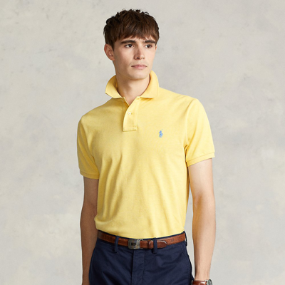 Shop Ralph Lauren Custom Slim Fit Mesh Polo Shirt In Empr Yellow Heather