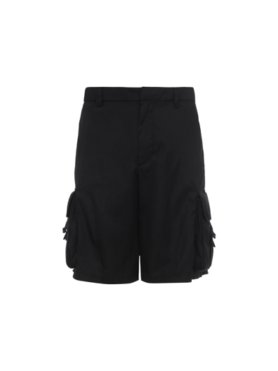 Shop Prada Logo Plaque Shorts In Black