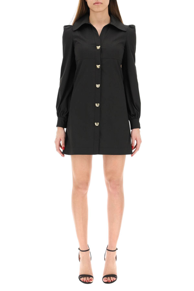Shop Moschino Shirt Dress With Teddy Bear Buttons In Nero (black)
