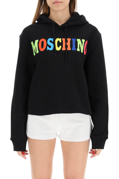 Shop Moschino Multicolor Logo Hoodie In Fantasia Nero (black)