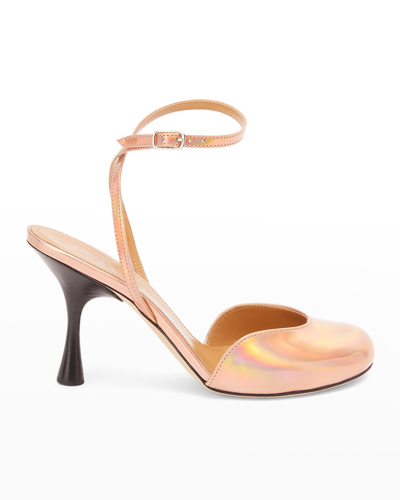 Shop Loewe Iridescent Leather Ankle-strap Pumps In 9500 Rose Gold