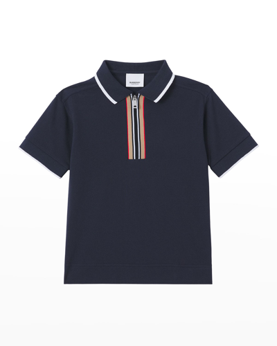 Shop Burberry Boy's Samuel Icon Stripe Polo Shirt In Midnight