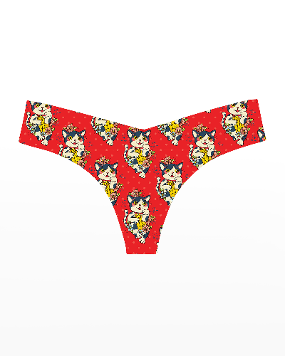 Shop Commando Seamless Printed Thong In Lucky Kitty