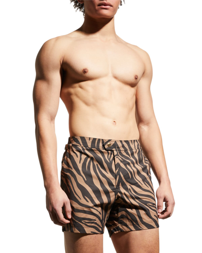 Shop Tom Ford Men's Zebra-print Swim Shorts In Md Bge Sld