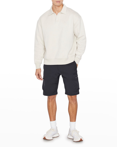 Shop Frame Men's Solid Fleece Polo Sweatshirt In Milk Beige