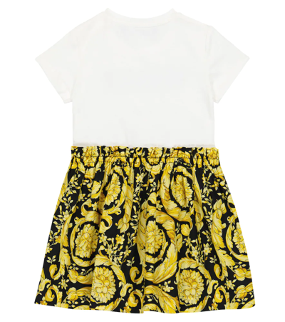 Shop Versace Baby Barocco Jersey T-shirt Dress In Bianco+nero+oro