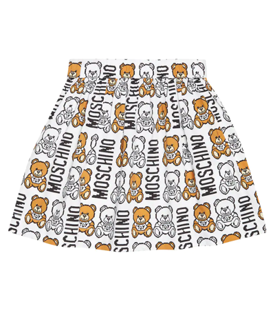 Shop Moschino Logo Pleated Cotton Skirt In White Toy Pixel