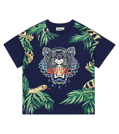 Shop Kenzo Printed Cotton T-shirt In Navy