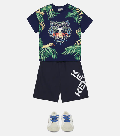 Shop Kenzo Printed Cotton T-shirt In Navy