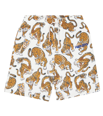 Shop Kenzo Printed Cotton Shorts In Offwhite