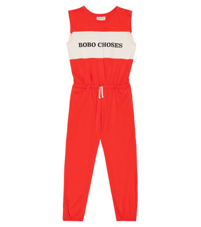 Shop Bobo Choses Logo Cotton Jersey Jumpsuit In Red