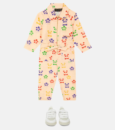 Mini Rodini Printed Linen And Cotton Jumpsuit In Beige