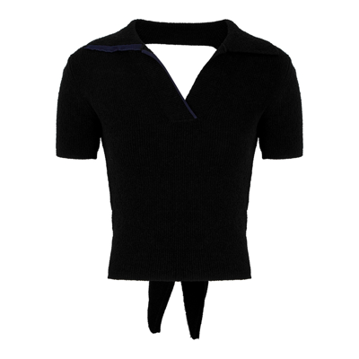 Shop Jacquemus Le Polo Bagnu Black Knitted Polo Top