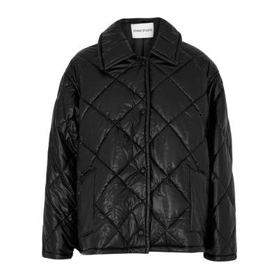 Shop Stand Studio Nikolina Black Quilted Faux Leather Jacket