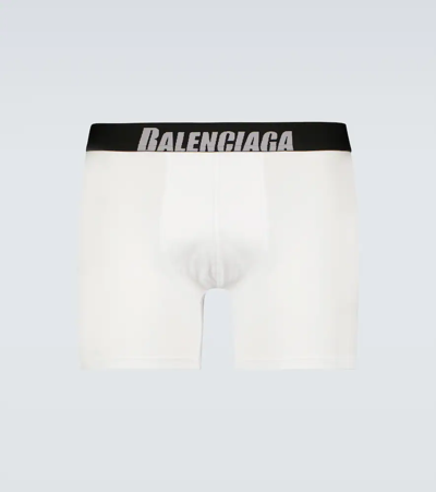 Shop Balenciaga Logo Cotton-blend Boxer Briefs In White