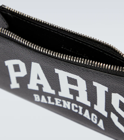 Shop Balenciaga Cities Paris Leather Card Holder In Black/l White Paris