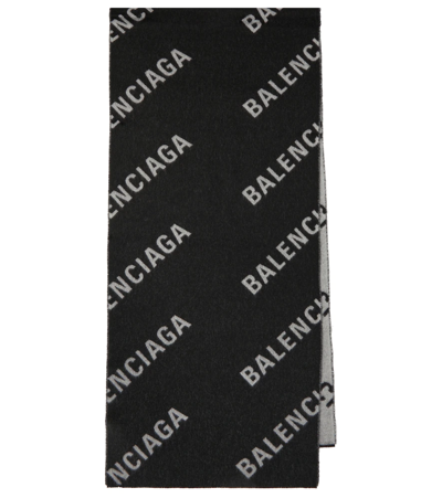 Shop Balenciaga Logo Jacquard Wool Scarf In Black/white W