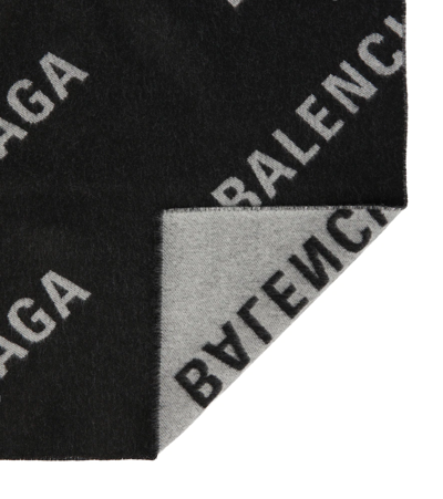 Shop Balenciaga Logo Jacquard Wool Scarf In Black/white W