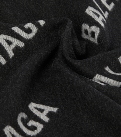 Shop Balenciaga Logo Jacquard Wool Scarf In Black/white W