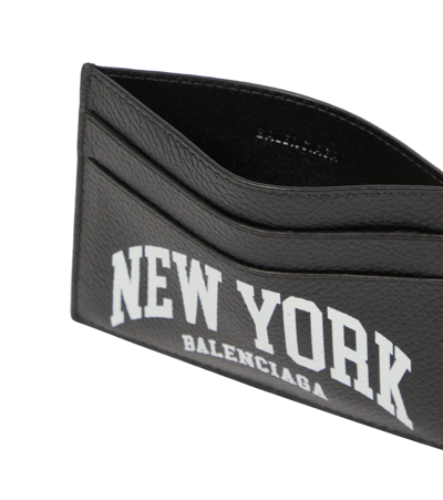 Shop Balenciaga Cities Leather Card Holder In Black/l White Ny
