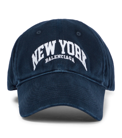 Shop Balenciaga Cities Denim Baseball Cap In Marine Blue/white