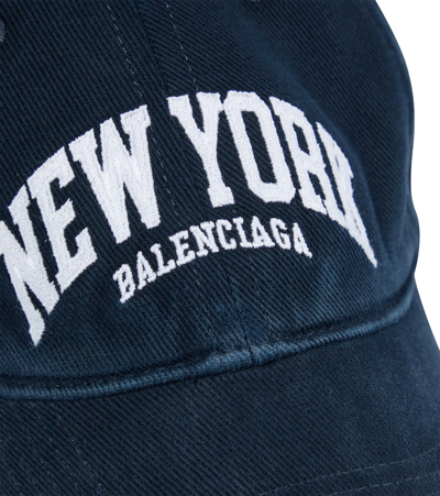 Shop Balenciaga Cities Denim Baseball Cap In Marine Blue/white