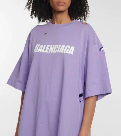 Balenciaga - Oversized Distressed Cotton-jersey T-Shirt - Womens - Purple White