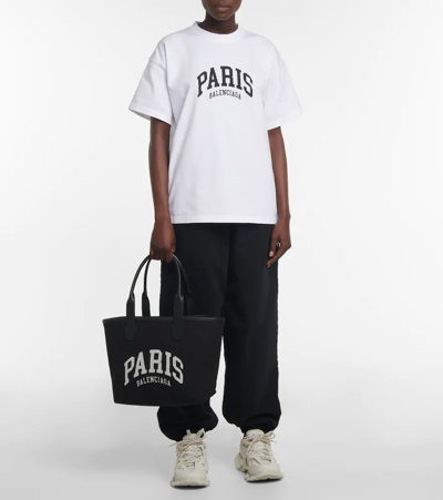 Shop Balenciaga Cities Paris Cotton T-shirt In White/black