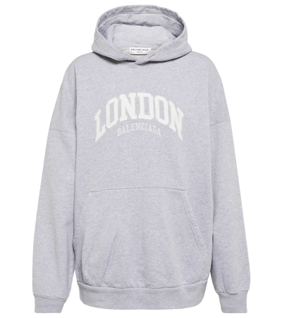 Shop Balenciaga Cities London Cotton Hoodie In Heather Grey/white