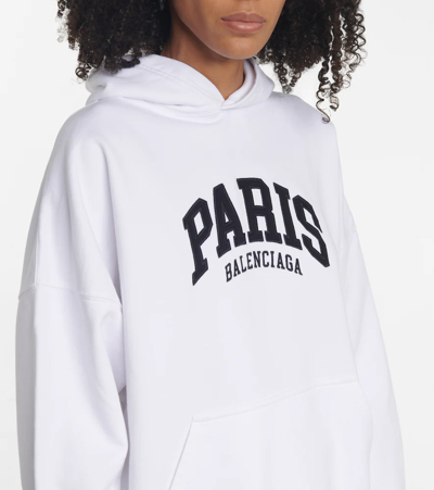 Shop Balenciaga Cities Paris Cotton Hoodie In White/black