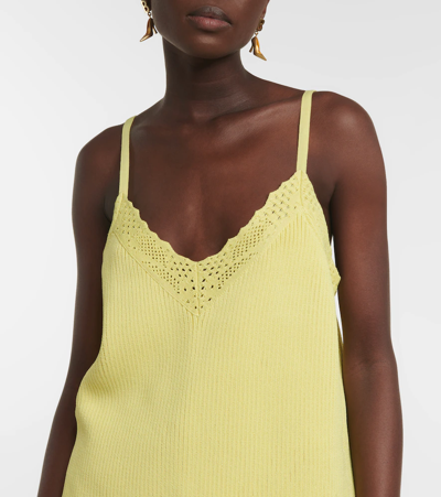 Shop Balenciaga Lace-trimmed Ribbed-knit Top In Yellow