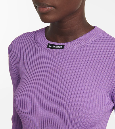 Shop Balenciaga Ribbed-knit Sweater In Lilac