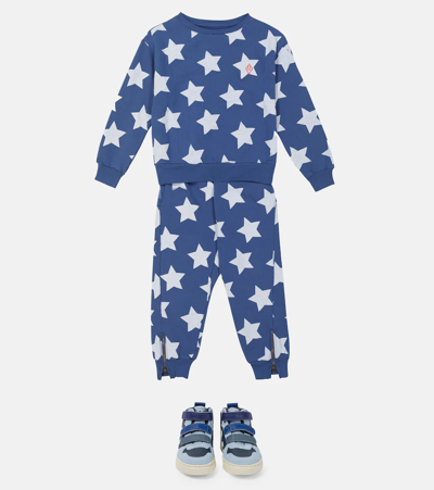 The Animals Observatory Panther Cotton Jersey Sweatpants In Blue