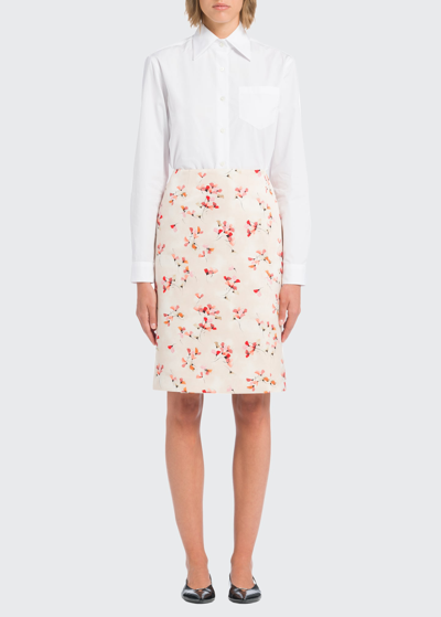 Shop Prada Botanical-print Wrap Skirt In Beige