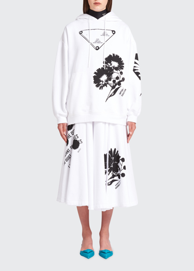 Shop Prada Symbol Print Oversized Hooded Sweatshirt In White/black