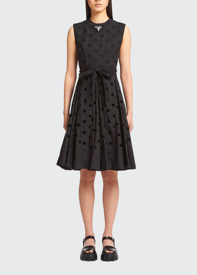 Shop Prada Cutout Belted Fit-&-flare Midi Dress In Black