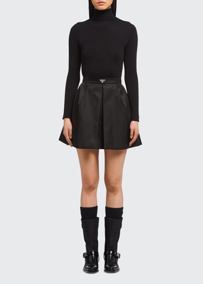 Shop Prada Re-nylon Pleated Mini Skirt In F0002 Nero