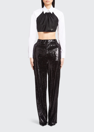 Shop Prada Sequined Straight-leg Pants In F0002 Nero