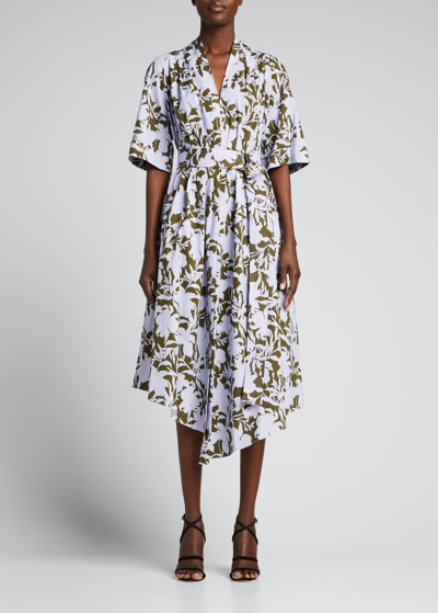 Shop Adam Lippes Floral-print Poplin Asymmetric Midi Dress In Lilac Ikat