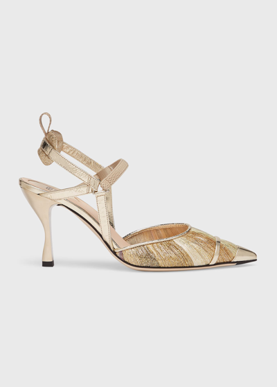 Shop Fendi Colibri Lite 85mm Metallic Slingback Pumps In Gold